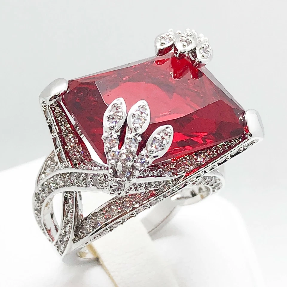 Anillo de cóctel rubí chapado en oro amarillo blanco joyería de moda para mujer R3844-3 regalo Foto 4 de 4