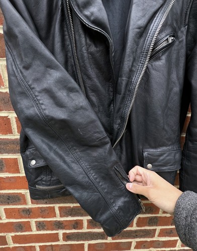 All Saints Mens ISHIDA Leather Biker Jacket Moto Bomber Allsaints XL A463 - Picture 9 of 10