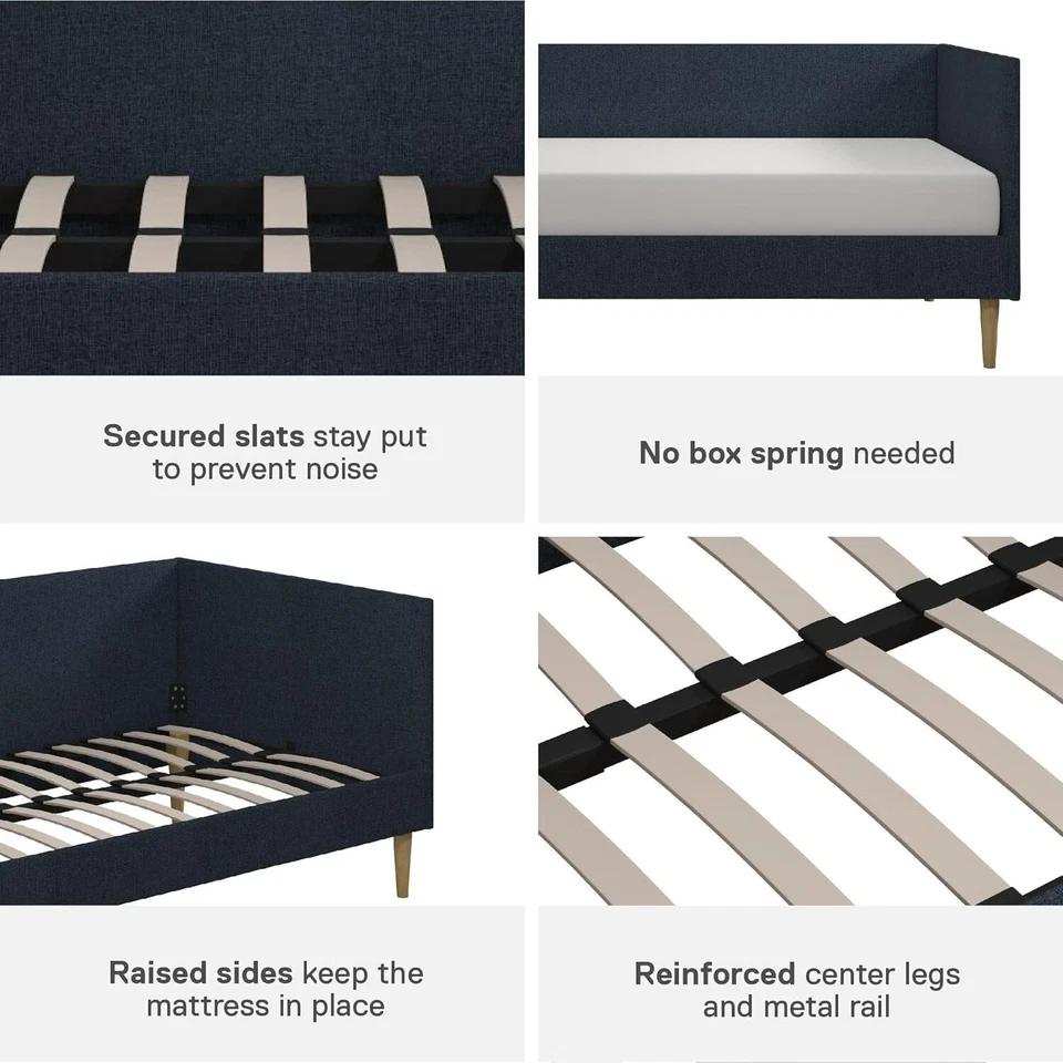 Cama de día DHP Franklin Mid Century 78 x 41,5 x 33 pulgadas doble, lino azul Foto 3 de 4