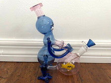 7.5  Premium Glass Water Pipe Art Alien Fish Bowl Inline Perc Blue 14mm
