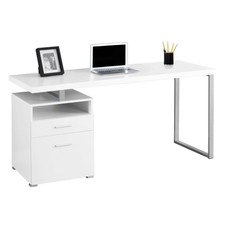 Monarch Specialties 60" Modern Home Computer Desk with Filing Drawer, White