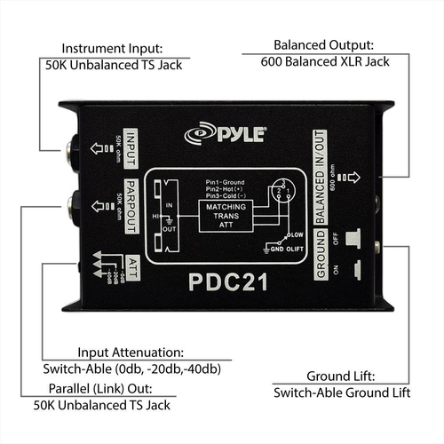 Pyle Premium Scatola Audio Iniezione Diretta - Unità DI Passiva 2,36" X 4,09" Hum Elim - Foto 4 di 12