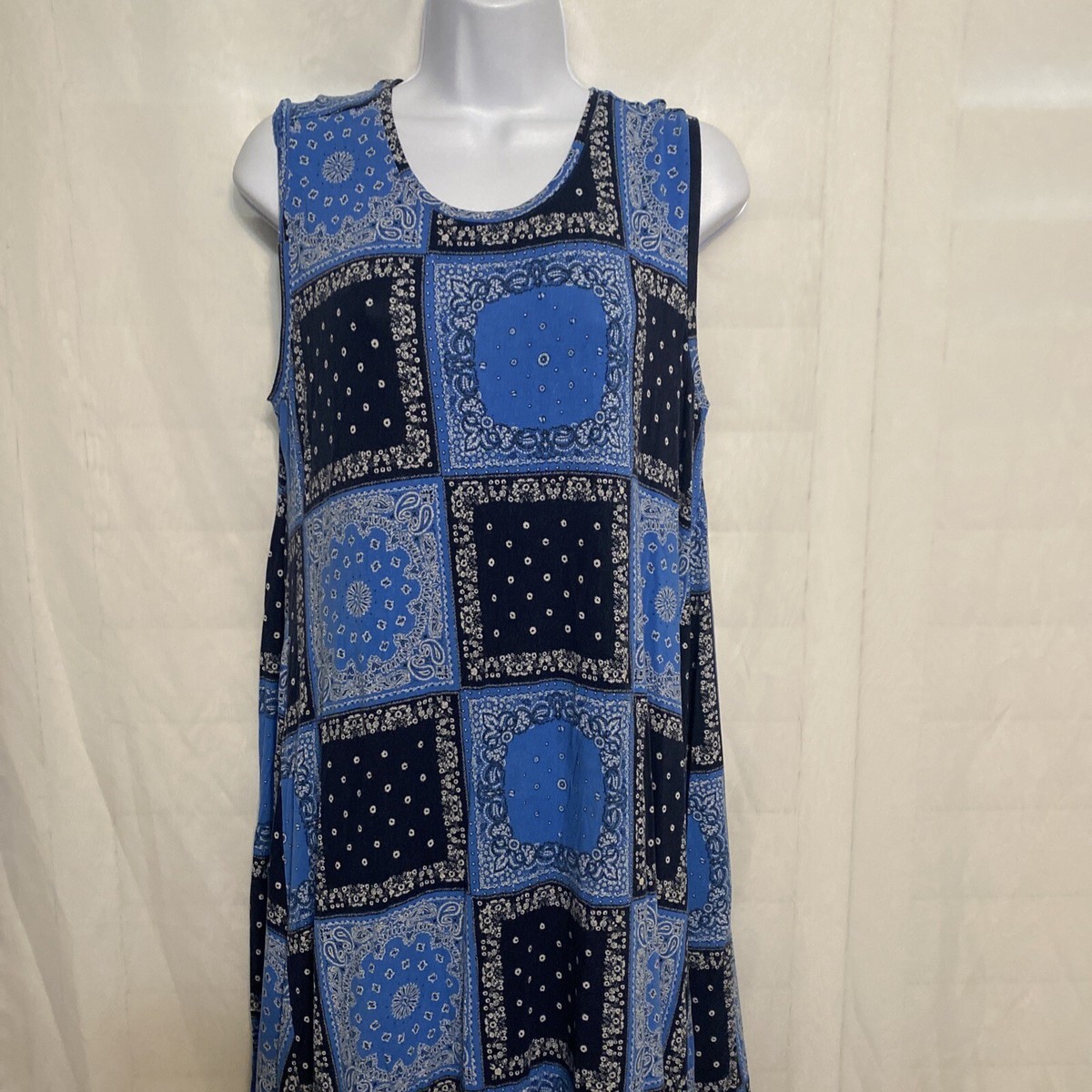Style & Co Fit & Flare Printed Tank Shift Dress Womens Size OX Blue Paisley Style & Co Fit & Flare Printed Tank Shift Dress Womens Size OX Blue Paisley