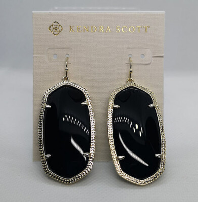 New Kendra Scott Danielle Gold Statement Earrings in Black