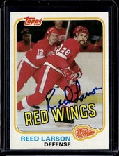 1981-82 TOPPS HOCKEY NHL AUTOGRAPH #92 REED LARSON RED WINGS ON CARD AUTO NM+