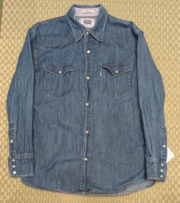 Edwin Pearl Snap Button Western Shirt Blue Relaxed Fit Men's Size Large