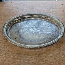 Vintage Silver Plated Round Drinks Serving Tray with Pierced Gallery.
