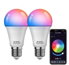 2 Pack, LED Smart Light Bulbs A21 RGB 15W 1900LM Dimmable Group APP Control E26