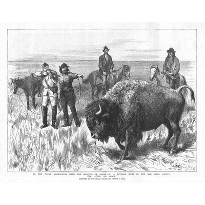KANADA Marquis von Lorne auf Büffeljagd im Red River Valley - antiker Druck 1881