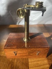 Antique 1800’s Gould Field Botanical Brass Microscope , Screw Barrel In Box