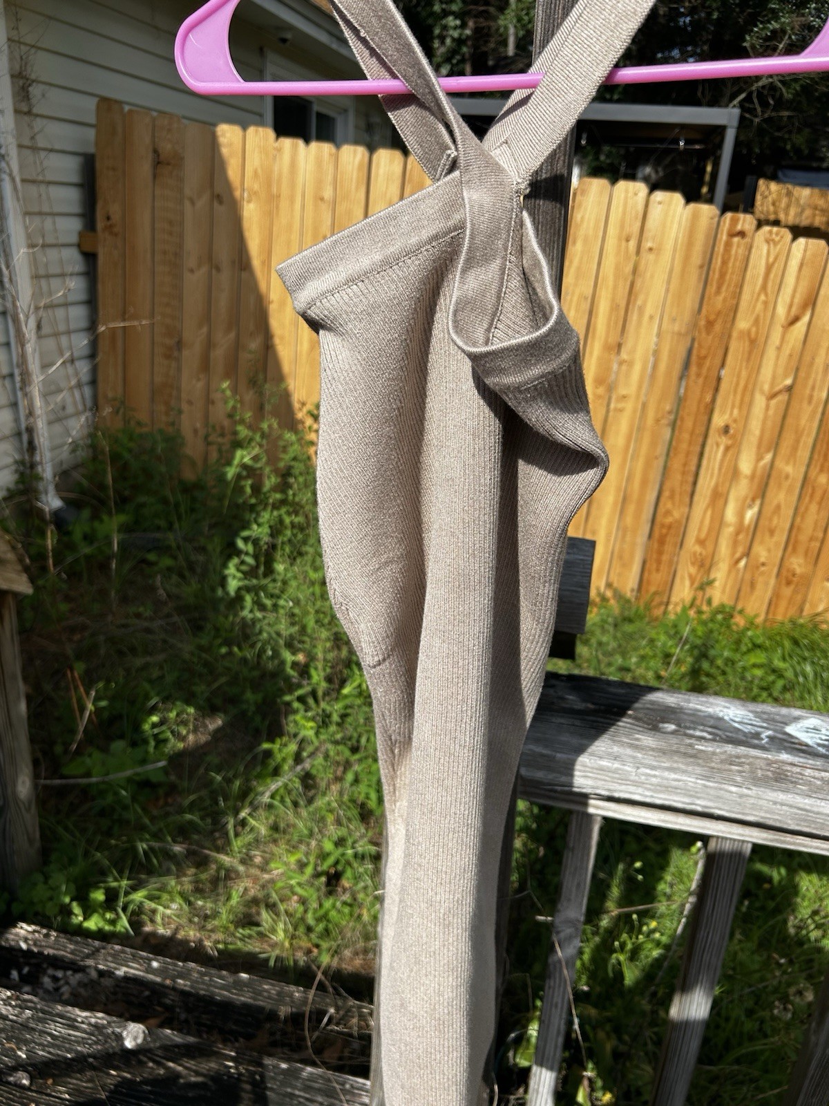Air Space Women's Beige Ribbed Knit Square Neck Dress Skinny S