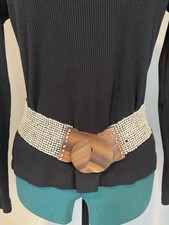 VTG Mermaidcore Beachy Beaded Wooden Stretchy Waist Belt Medium