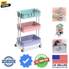 3-Tier Heavy Duty Metal Utility Rolling Cart, Multicolor