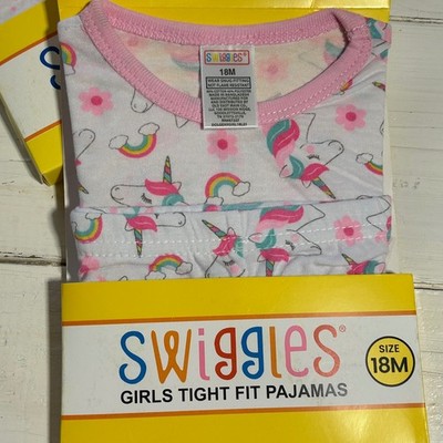 Swiggles Girls 18M Unicorn Rainbow Tight Fit Pajamas 2pc Set White Pink