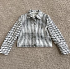 Women s Tweed Cropped Jacket Size 2 Black White Check Classic Preppy Blazer