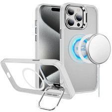 iPhone 15 Pro Max Tough Metallic Magnetic w/ Camera Ring Stand Case FREE Glass