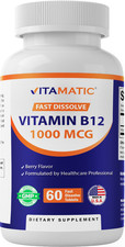 Vitamatic Vitamin B12 1000 mcg Fast Dissolve   60 Tablets   Natural Berry Flavor