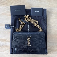 SAINT LAURENT Sunset Medium Croc-effect Leather Shoulder Bag