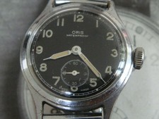 Oris Swiss made 40s-50s with stunning black Military dial mens watch flexi band