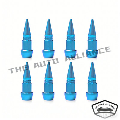 8PCS LIGHT BLUE SPIKED VALVE STEM CAPS METAL THREAD KIT/SET FOR RIM/WHEELS/TIRES