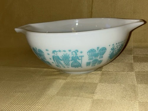 Vtg Pyrex #443 2.5 Qt Amish Butterprint Cinderella Bowl Turquoise White Ex++