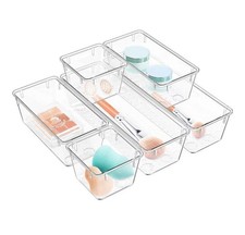6 Pack Clear Drawer Organizer Set, Acrylic Drawer Storage Trays, Storage Bins