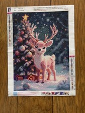 Pink Christmas Reindeer Completed Diamond Art Painting 12 x 15.75