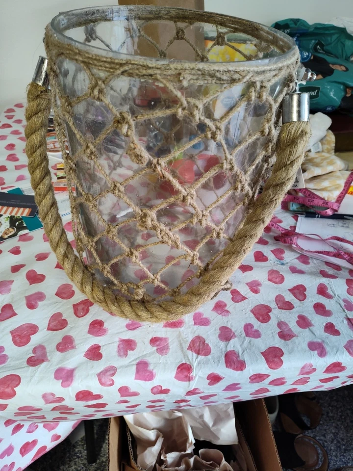 IMAX LUCA LINTERNA DE VIDRIO Y YUTE GRANDE 62190 Foto 2 de 4