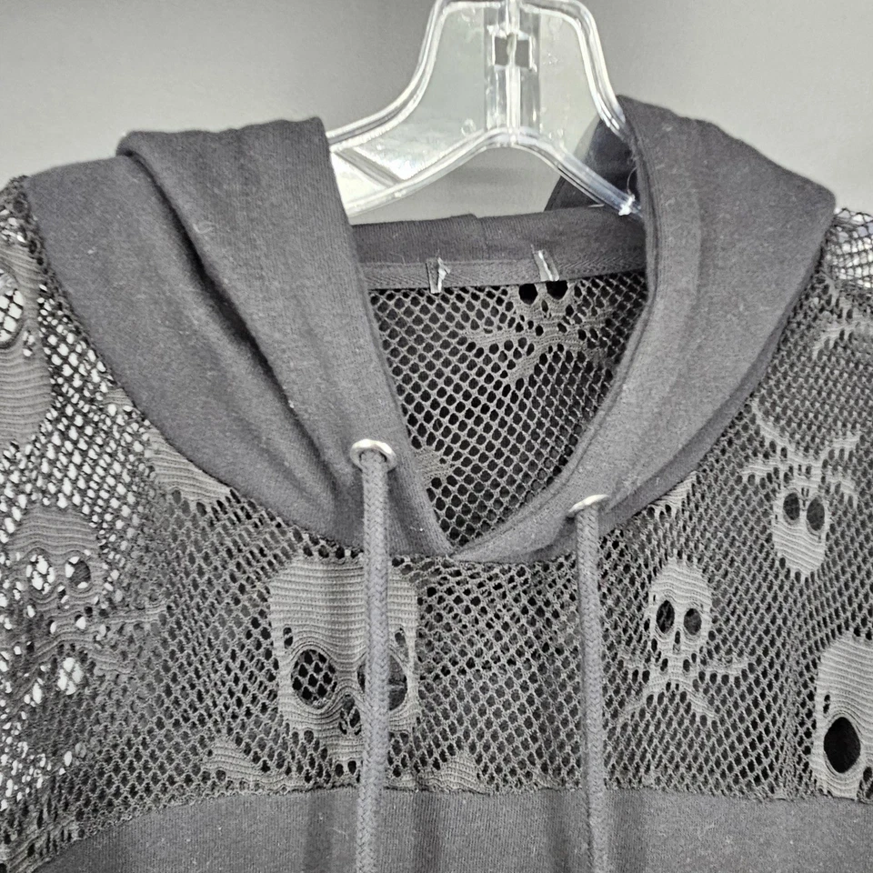 Camisa con Capucha Calavera Huesos Cruzados Malla Para Mujer 2XL XXL Negra Transparente Gótico Punk Rock Foto 3 de 4