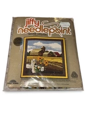 Vintage Jiffy Needlepoint “Summer Farm” Country Scene 5x5 NOS Sealed Retro 70s