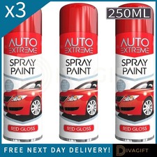 3 x RED GLOSS AEROSOL SPRAY PAINT 250ML AUTO EXTREME FOR CARS METAL PLASTIC NEW