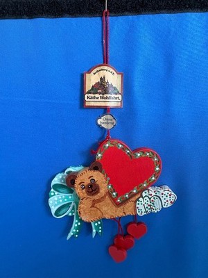 KATHE WOHLFAHRT Wooden BEAR with Hearts Ornament Germany Vintage Too cute!