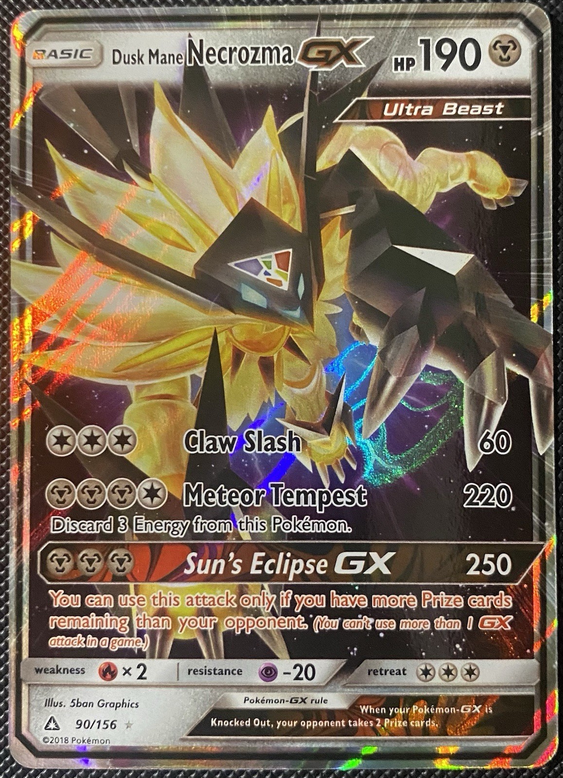 Dusk Mane Necrozma GX 90/156 Sm-Ultra Prism Holo - Pokémon Card