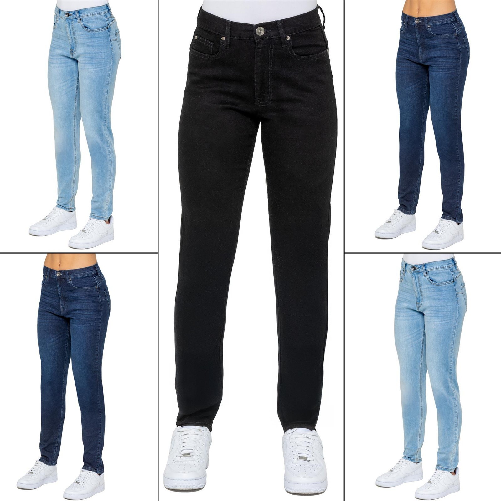 Enzo Mujer Mamá Vaqueros Corte Tapered Denim Elástico Talle Alto Pantalones