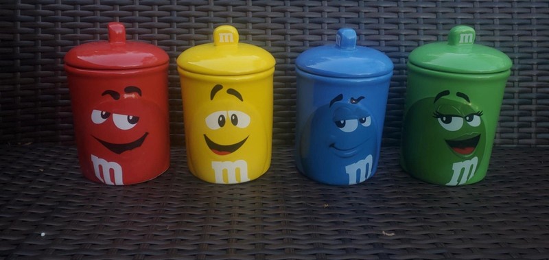 M & M Cannister sets 2010 Red, Yellow, Blue and Green 