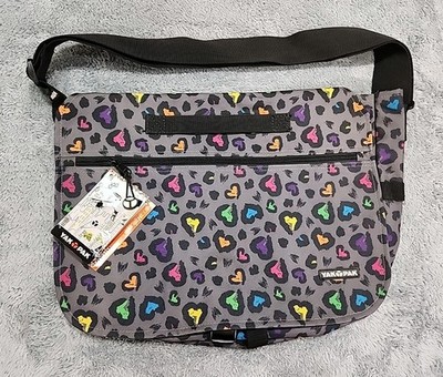 Yak Pak Color Hearts Crossbody Messenger Bag Black Gray Large Durable School