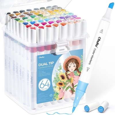 Ohuhu Marker Stifte auf Wasserbasis, 63+1 Farben Filzstifte Set Doppelspitze Mar