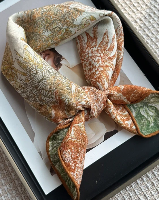 70% Cashmere 30% Silk Scarf Neckerchief rainforest Print 26'' Shawl Bandana Wrap