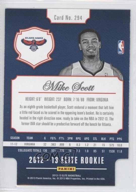 2012-13 Elite Elite Rookie Status Gold Die-Cut /24 Mike Scott #294 Rookie RC - Image 2 of 2