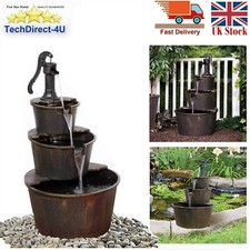 3 Tier Wooden Effect Barrel + Pump Cascading Water Fountain Garden Living Room