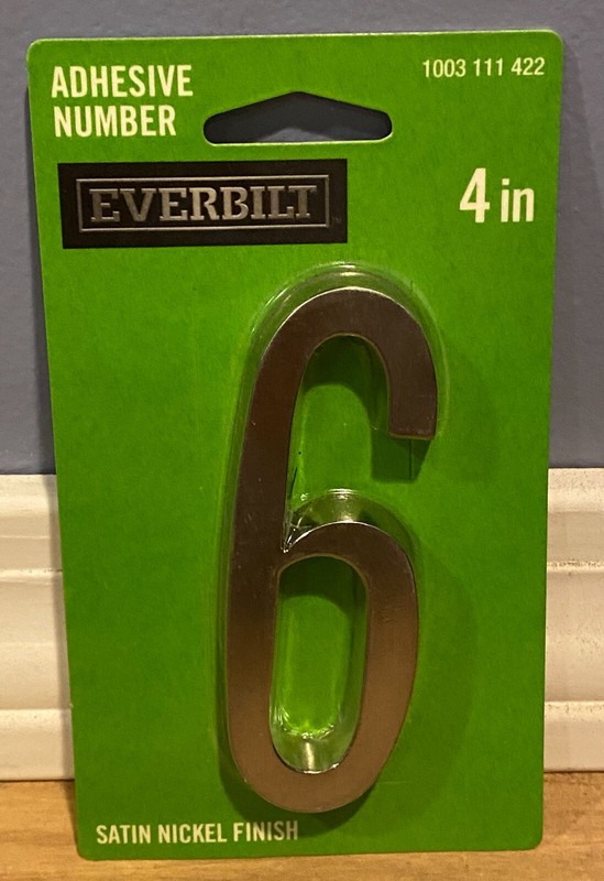 Everbilt 4in Adhesive Number #6 Satin Nickel Finish new, sealed