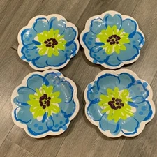 Pier 1 Imports Exclusive Melamine Blue & Green Floral Appetizer Plate set of 4