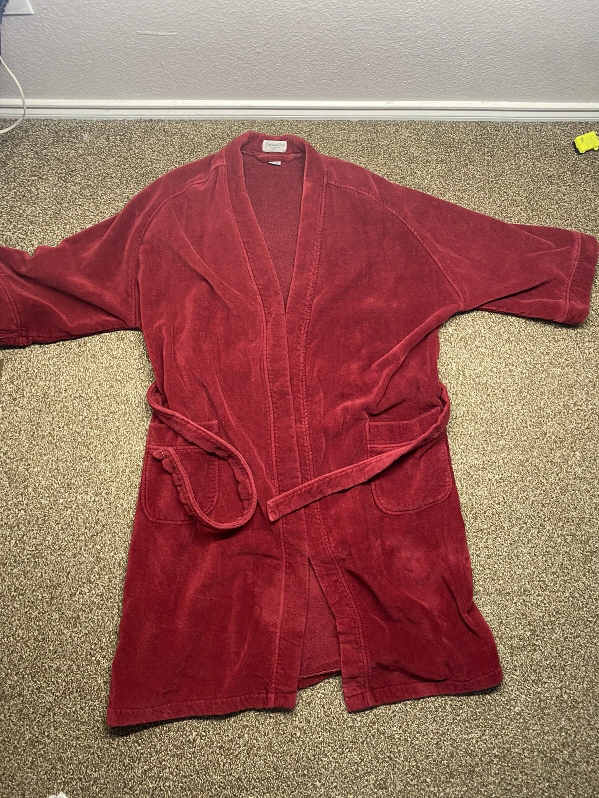 Robe homme vintage Christian Dior Terry coton rouge Bourgogne taille unique dinde