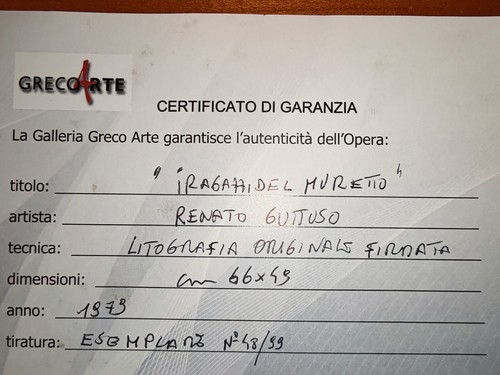 RENATO GUTTUSO vera litografia su cartoncino 49 x 66 DEL 1979 incorniciata - Foto 8 di 8