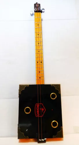 Cigar box guitar, 3 string, metal frets, piezo sound PU installed (see desc)