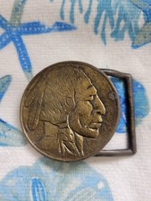Indian Head Large Belt Buckle - FW-1022 Limited Edition Vintage Brass - Used