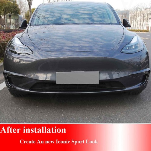 Fit For Tesla Model Y 2019-2022 REAL CARBON Front Bumper Splitter Canards Fins - Picture 8 of 11