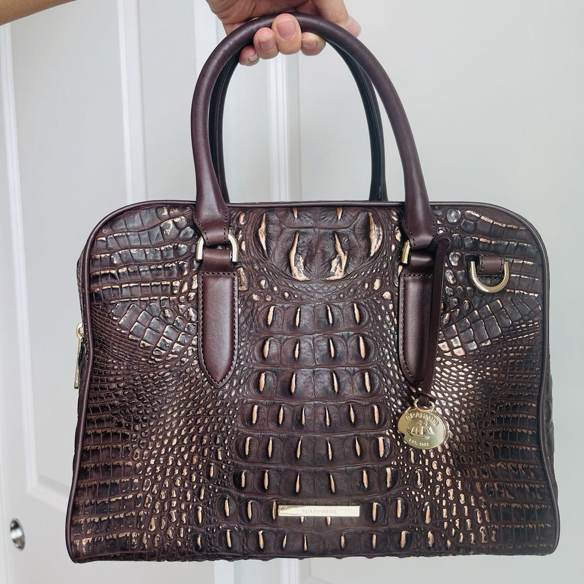 Brahmin Marissa Cocoa Folly Brown Melbourne Leather Satchel | eBay