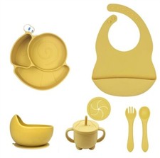 Baby Geschirrset Silikon Teller & Schüssel, Lätzchen, Löffel, Becher 8tlg. 