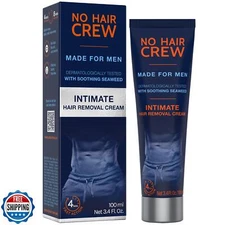 No Hair Crew Intimate/Private At Home Hair Removal Cream for Men - Painless, 